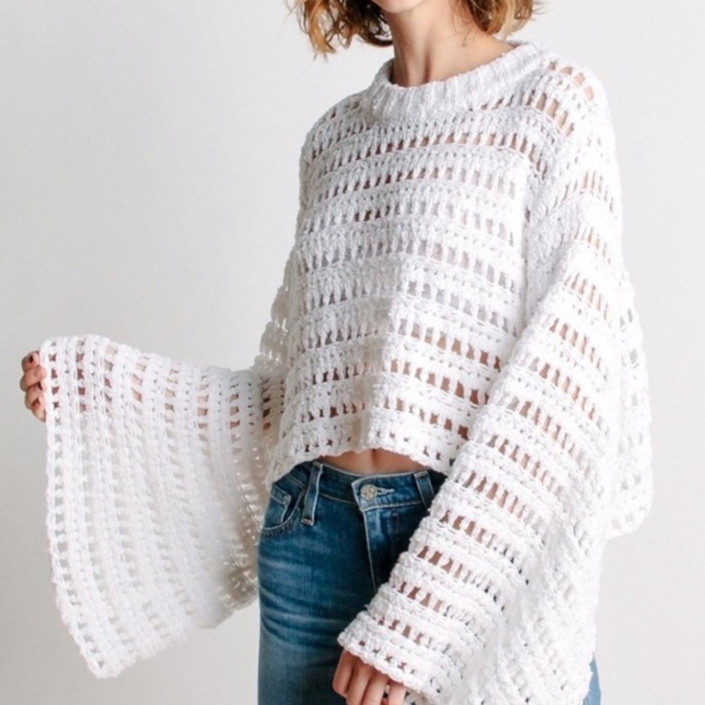 Free People Caught Up Bell Sleeve Crochet Top